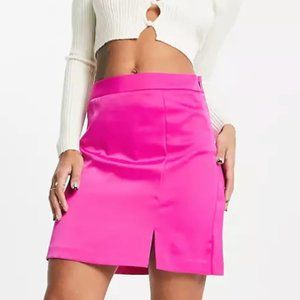 NEW LOOK Side Split Satin Mini Skirt in Bright Pink Size 14